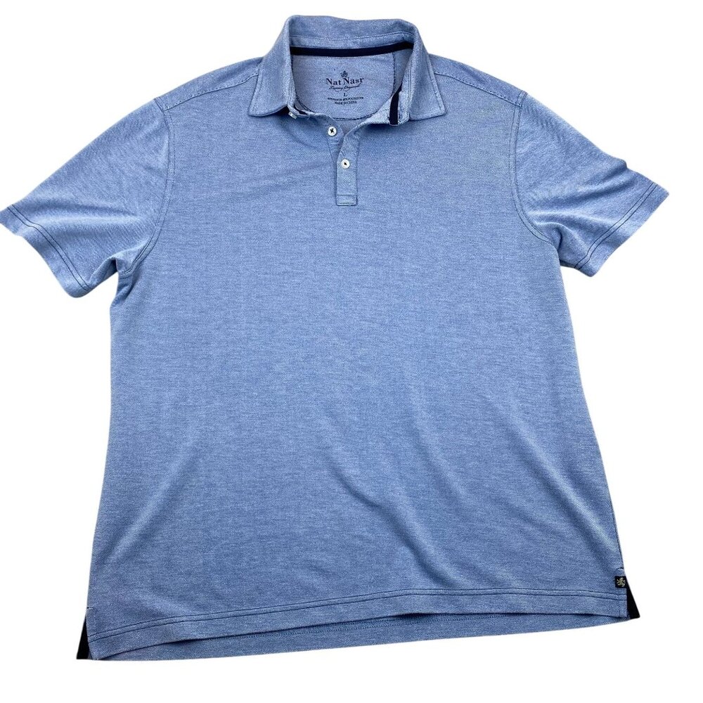 Nat Nast Men's Blue Polo Shirt Large Luxury Originals Rayon/Polyester Casual